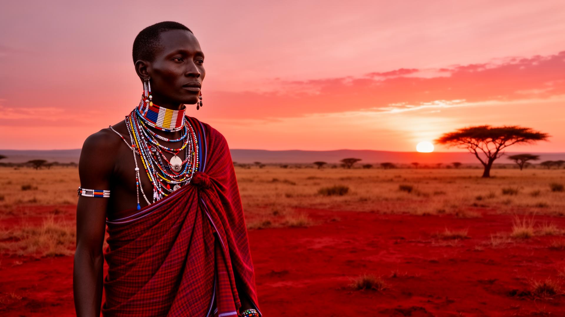 Maasai warrior at sunset